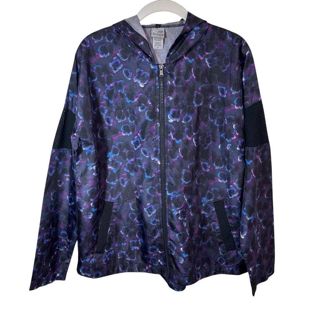 Champion Jacket Women Medium Lightweight‎ Floral Hooded Zip Up Windbreaker Rain